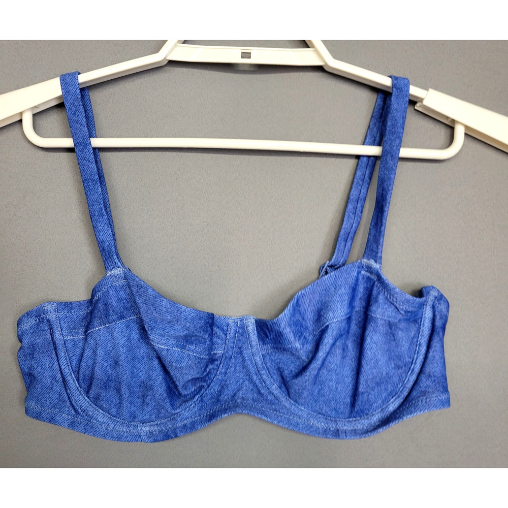 Aerie Underwire Bikini Top Womens 34D Blue Denim‎ Print Unlined New